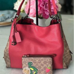 Coach Dalton 31 With Signature Canvas Blocking Shoulder Bag, GUC with Wristlet (New)/Set Coach