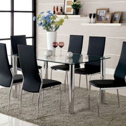 Brand New Black Chrome 7pc Dining Table Set 