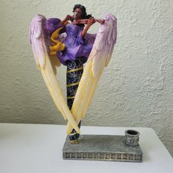 Angel play violin with candle holder 14 inches black art. Resin. Preowned, normal wear