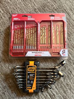 Milwaukee 29-Piece Titanium Drill Bit Set & GearWrench 8-Piece Ratcheting Wrench Set
