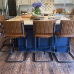 Faux Leather Brown Island Stools