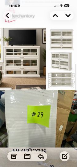 White TV Stand with Glass Door Cabinet