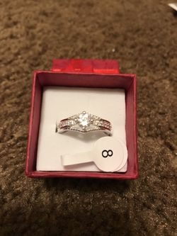 Woman's 925 sterling silver white diamond sapphire wedding engagement ring size/8