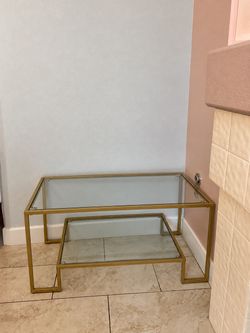Bar gold Metal and Glass Two-Tier Coffee Table