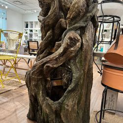 Indoor/Outdoor Floor 4-Tiered Tree Bark Water Fountain, Mossy Wood Garden Fountain 52", Brown, Groot Inspired