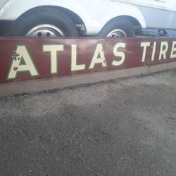 Vintage Atlas Tires Porcelain Sign 