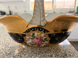 Gold Hand Painted Basket With Matching Bowl