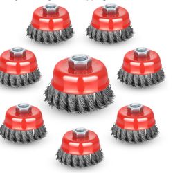 Wire Cup Brush for Angle Grinder, 8 Pack 3 inch Wire Cup Brush for Grinders, 5/8 Inch-11 Threaded Arbor, Twisted Knotted Wire Brush for Heavy Cleaning