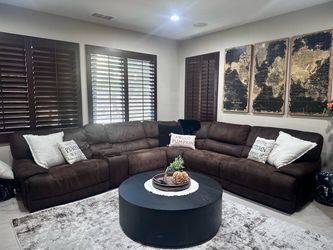 Dark Brown Sectional with Two Electric Recliners