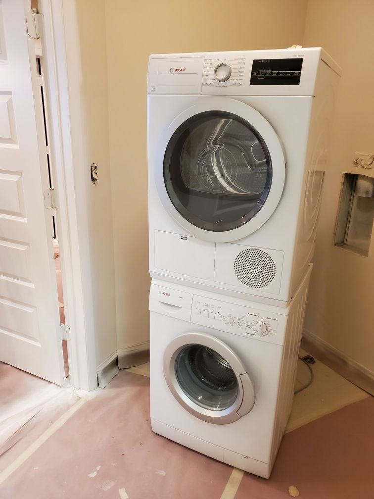 Bosch stackable washer and ventless dryer.