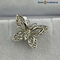 14k White Gold Diamond Butterfly Charm