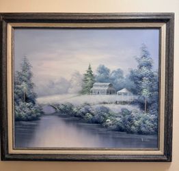 Title: Signed Hand-Painted Landscape on Canvas – Framed – 29” x 24