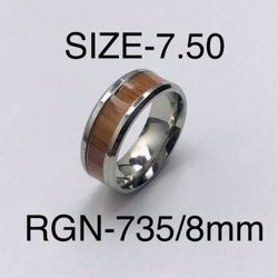 Stainless Steel Woodgrain Strip Ring Band: Size-7.50/RGN-735