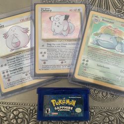 Old Pokemon stuff - Sapphire Version (GBA), Base Set Holo Cards (Heavily Played)