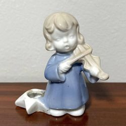 Vintage Christmas Decor Colonial Candle Holder Angel Star And Violin Figurine Made In Japan