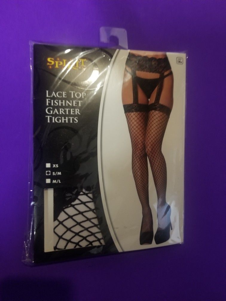 Lace Top Fishnet Garter Thigh Highs