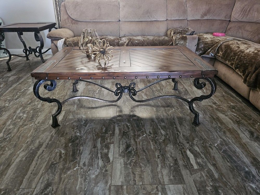 4 Iron Swirl Living Room Table Set.. Coffee Table, Sofa Table, & 2 End Tables ( Very Heavy )