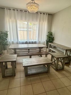 Rustic Farmhouse Dining Table with Benches Set plus more