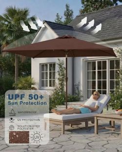 5x10FT Patio Umbrella, Outdoor Umbrella with Push Button Tilt and Crank, 8 Sturdy Ribs, UV Protection & Waterproof Market Umbrella for Pool, Backyard,