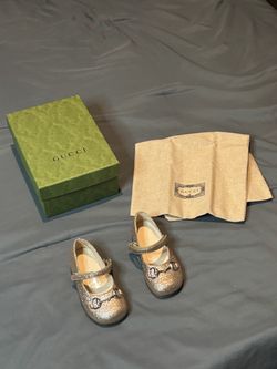Gucci Kids Gold Horsebit Ballet Flats Size 22 / US 6 w Box