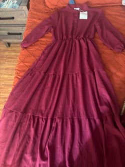 Burgundy Tiered Maxi Dress with Tags