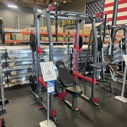 Marcy SM4903 Home Gym Smith Machine Power Cage With Olympic Bench 