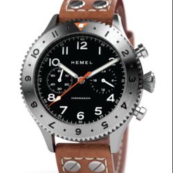 ✅HEMEL HFT20 GMT Mechanical Chronograph Quartz Steel Black Brown Men's Watch