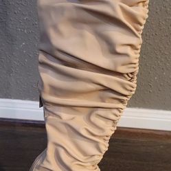 Nude/Tan Fashion Square Toe OTK Thigh High Boots Cape Robbin Whatsis Size 6.5
