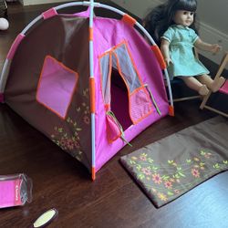 Camping Tent, Sleeping Bag And Camping Chairs For American girl Doll A