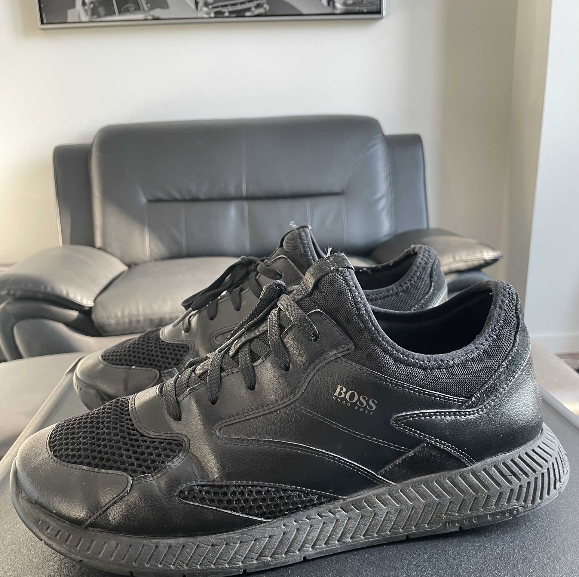 Hugo Boss Titanium Runn Mxme Trainer Sneaker Black Leather Size 45 | Men 11.5-12