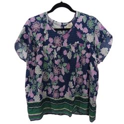 St Johns Bay Top Womens XLarge Blouse Lightweight Floral Summer Short Sleeve 