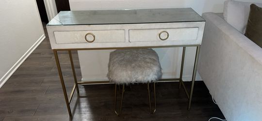 White Vanity w/ Gold Accents