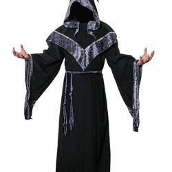 AMNPOLEN Mens Medieval Dark Mystic Sorcerer Robe Halloween Costume Hooded Cape Cosplay Cloak (Small)
