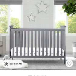 Gray Crib With Mattress