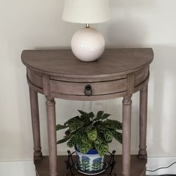 24” Demilune Wood Console Table with Drawer And Shelf