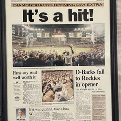 Framed Front Page Of The Arizona Republic, Arizona Diamondbacks Opening Day, April 1, 1998