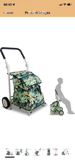 TMZ 2-Wheel Foldable Shopping Cart with Seat Function and Removable Bag - Lightweight Portable Grocery Trolley, 110 lbs Capacity Utility Cart for Mark