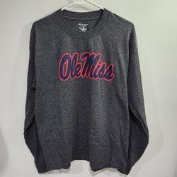 Champion Gray Graphic Ole Miss Long Sleeve Cotton T-shirt Adult Size Medium
