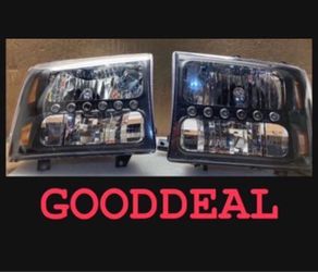 #OH117 FIT 1999-04 Ford Excursion F250/350/450/F-250/F-350/F-450 Black LED DRL Halogen Headlight Head Lights Pair Set
