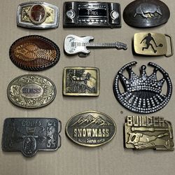 Brass And Metal Belt Buckle Collection Lot
