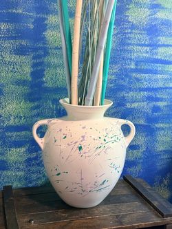 Two Handled Jug in turquoise and white *H18.5 D18"*