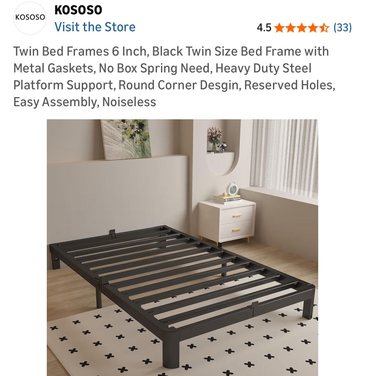 New! 6” Twin size platform bed frame
