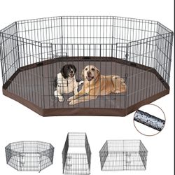 NEZUC Foldable Silver Metal Dog Exercise Playpen Gate Fence Dog Crate