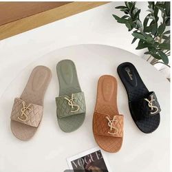 Slippers Women Sandals On Gold Metal Decorations