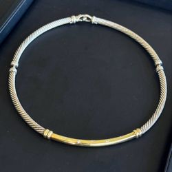 Jewelry David Yurman 14k yellow gold and 925 sterling silver Necklace Cable Metro Choker 0.17CTW Natural Diamonds 16” 5mm