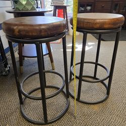 Wood Top Stool, 2ft Tall, Set Of 2