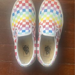 Rainbow Checkerboard slip on Vans 