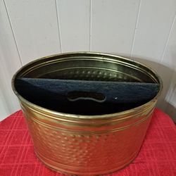 Vintage Hammered Brass Planter/ Magazine Can 