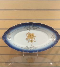 Porcelain Oval Platter / Plate / Dish _ blue/gold/white ( NEW ) kitchenware, dinnerware