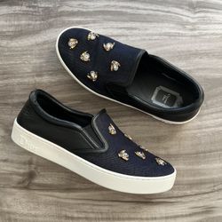 Christian Dior Navy Denim Leather Bee Slip-On Size 8 Women’s